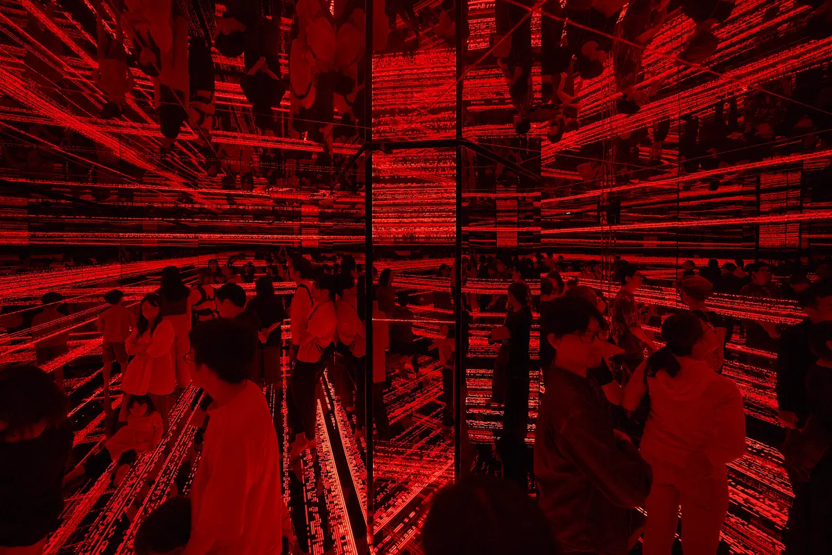 Red light and code reflected endlessly